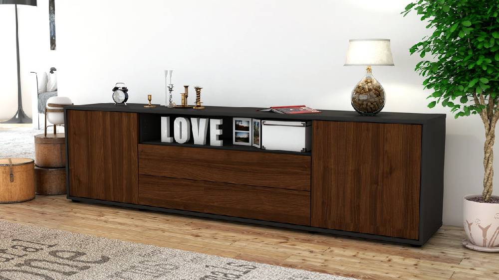 Stil Zeit Möbel Lowboard Armanda, Walnuss (180x49x35cm) Große Rabatte