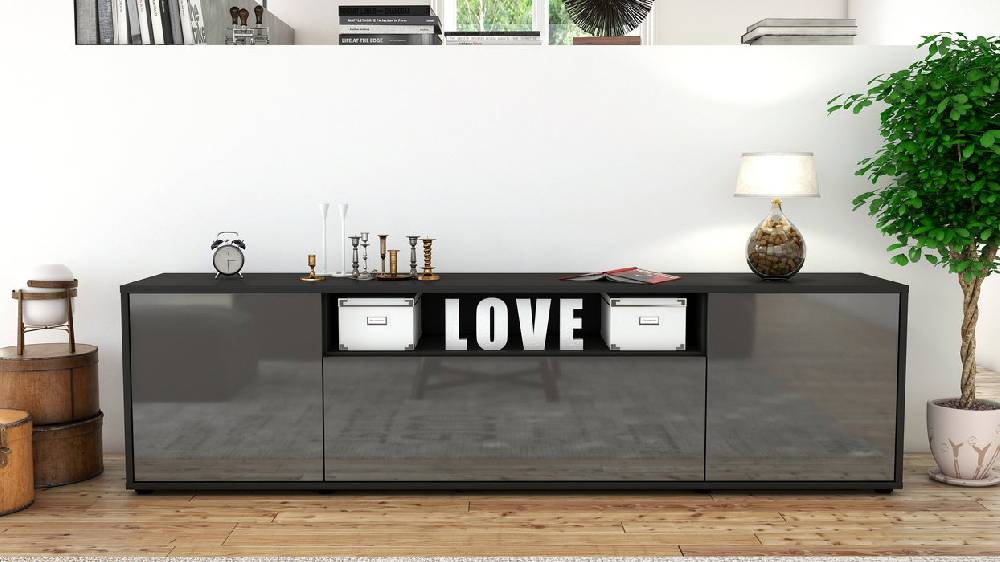 Stil Zeit Möbel Lowboard Ariana, Grau (180x49x35cm) Saisonale Angebote