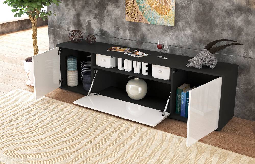 Stil Zeit Möbel Lowboard Ariana, Grau (180x49x35cm) Saisonale Angebote