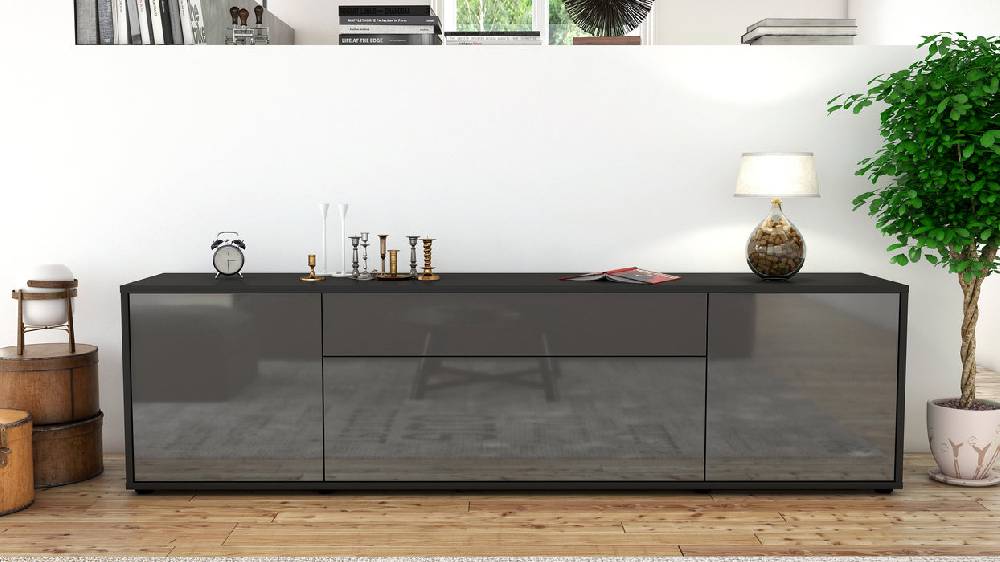 Stil Zeit Möbel Lowboard Aria, Grau (180x49x35cm) Räumungsverkauf