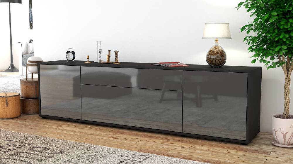 Stil Zeit Möbel Lowboard Aria, Grau (180x49x35cm) Räumungsverkauf