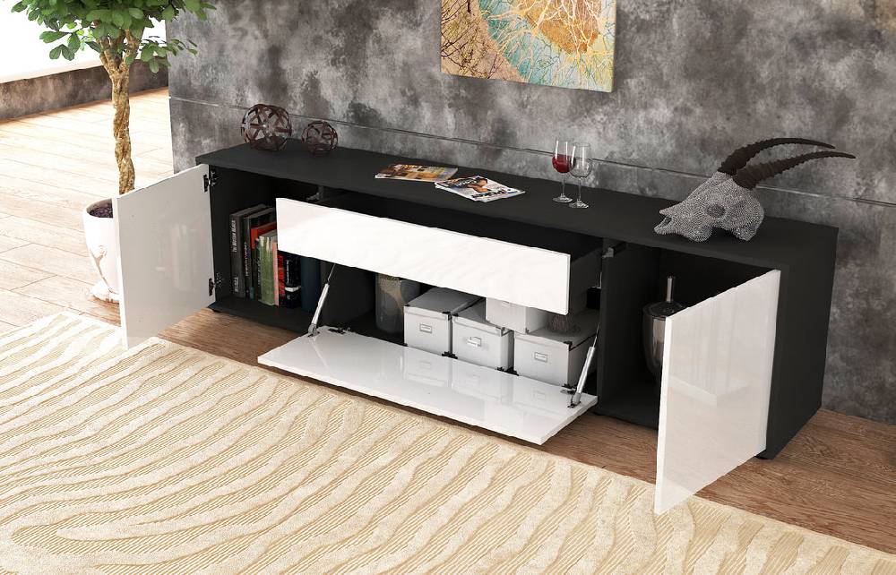Stil Zeit Möbel Lowboard Aria, Grau (180x49x35cm) Räumungsverkauf
