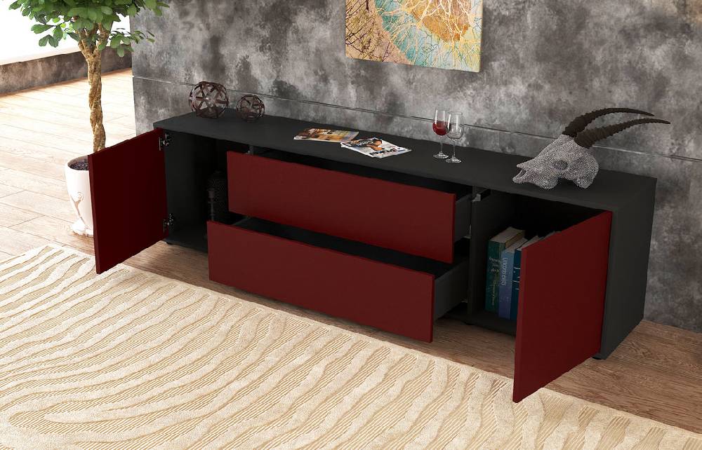 Stil Zeit Möbel Lowboard Aquilina, Bordeaux (180x49x35cm) Sonderangebote
