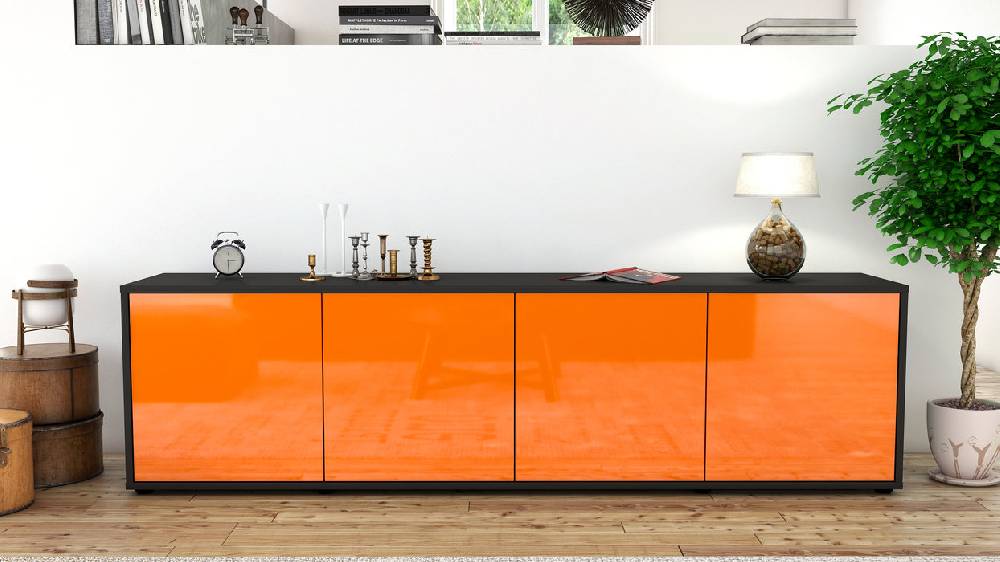 Stil Zeit Möbel Lowboard Antonia, Orange (180x49x35cm) Tiefpreis