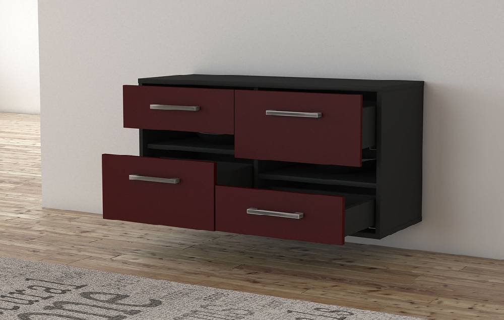 Stil Zeit Möbel Lowboard Boston, Bordeaux, hängend mit Griffen (92x49x35cm) Kostenlose Rückgabe