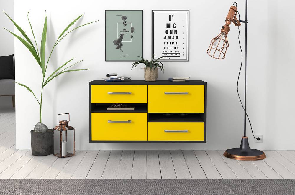 Stil Zeit Möbel Lowboard Boston, Gelb, hängend mit Griffen (92x49x35cm) JETZT KAUFEN