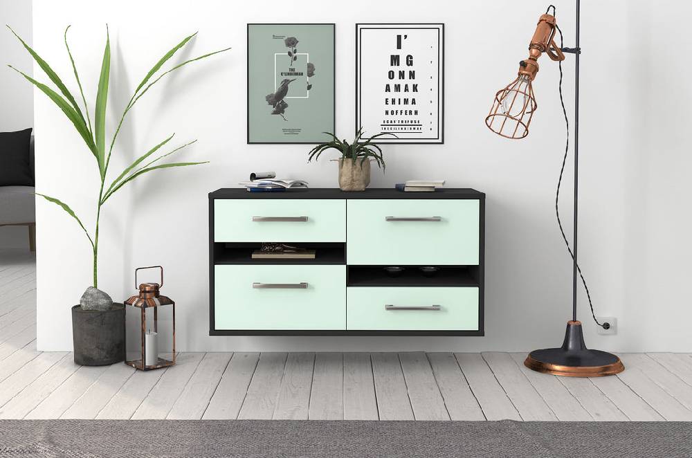 Stil Zeit Möbel Lowboard Boston, Mint, hängend mit Griffen (92x49x35cm) Neueste Stile
