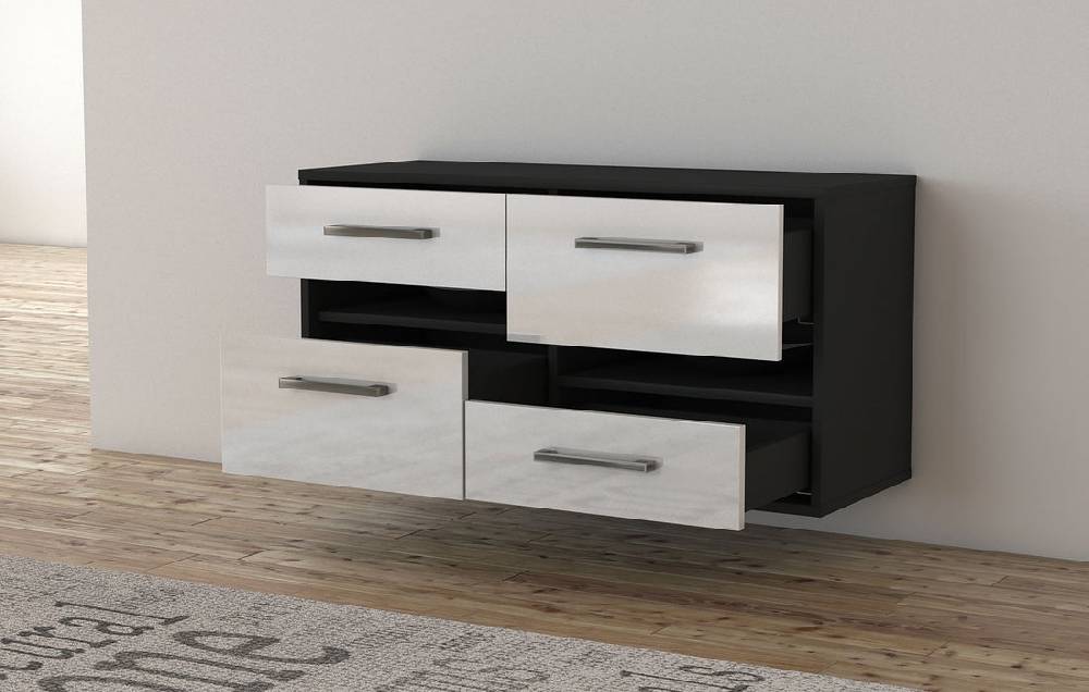 Stil Zeit Möbel Lowboard Boston, Schwarz, hängend mit Griffen (92x49x35cm) Bis zu 50% Rabatt