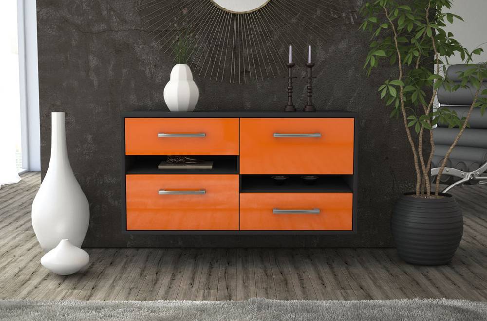 Stil Zeit Möbel Lowboard Boston, Orange, hängend mit Griffen (92x49x35cm) Bis zu 60% Rabatt
