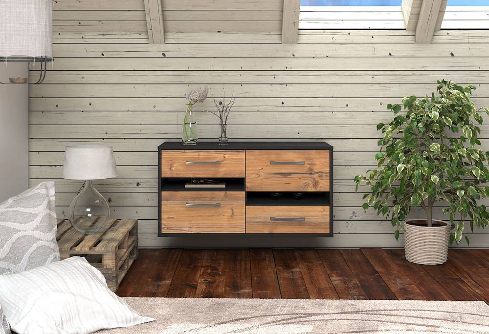 Stil Zeit Möbel Lowboard Boston, Pinie, hängend mit Griffen (92x49x35cm) Sonderangebot der Fabrik