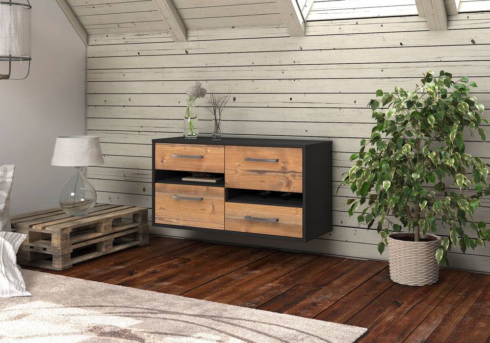 Stil Zeit Möbel Lowboard Boston, Pinie, hängend mit Griffen (92x49x35cm) Sonderangebot der Fabrik