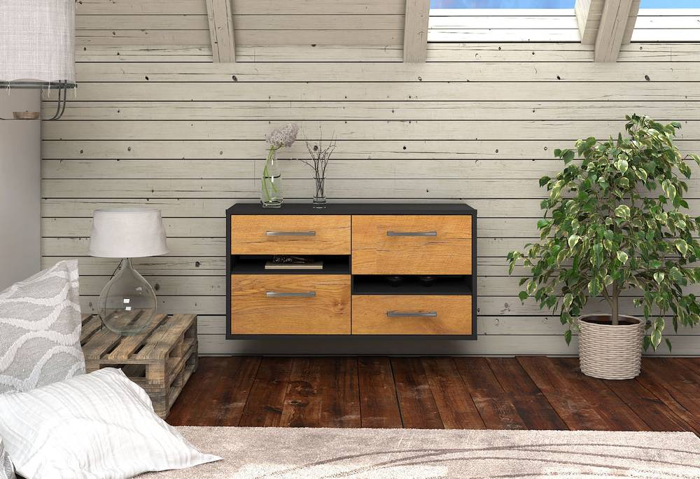 Stil Zeit Möbel Lowboard Boston, Eiche, hängend mit Griffen (92x49x35cm) Bis zu 55% Rabatt