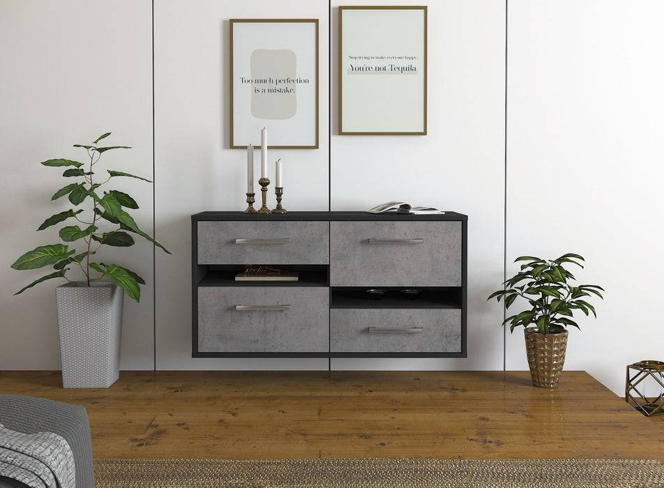 Stil Zeit Möbel Lowboard Boston, Beton, hängend mit Griffen (92x49x35cm) Discount Store für neue Produkte