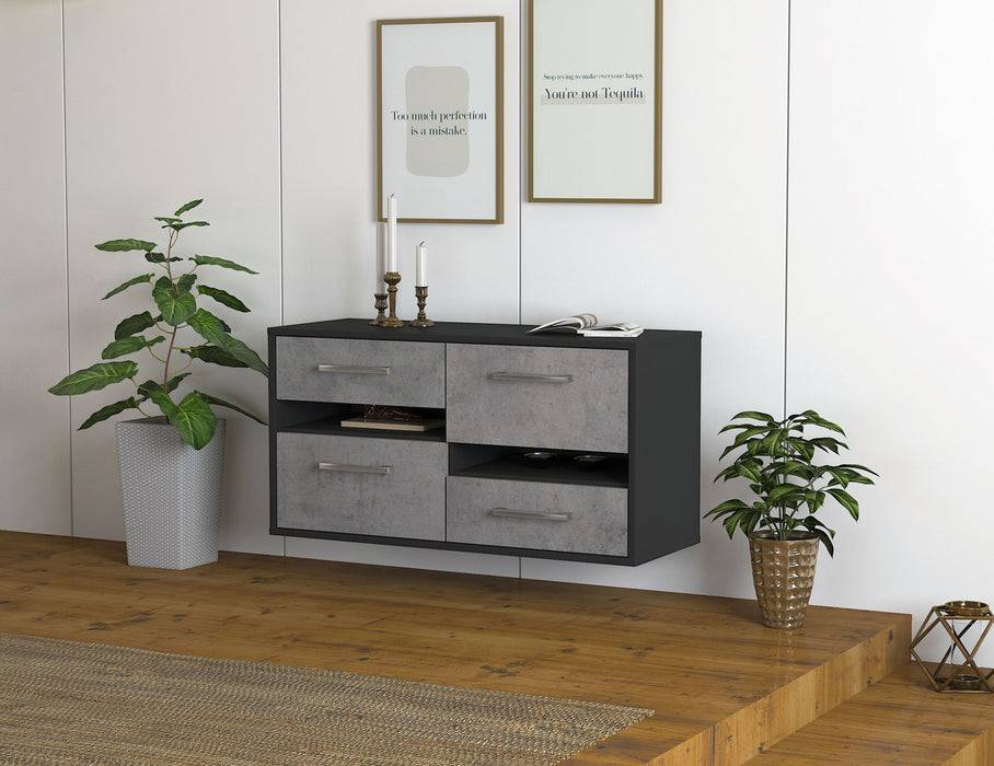 Stil Zeit Möbel Lowboard Boston, Beton, hängend mit Griffen (92x49x35cm) Discount Store für neue Produkte