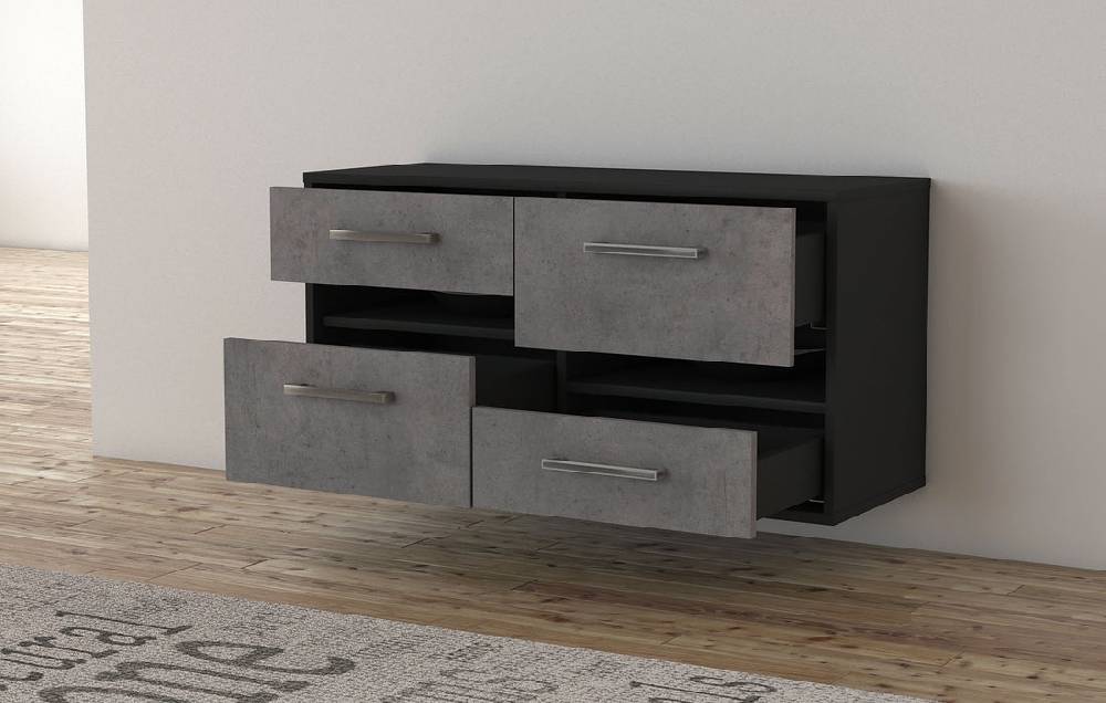 Stil Zeit Möbel Lowboard Boston, Beton, hängend mit Griffen (92x49x35cm) Discount Store für neue Produkte