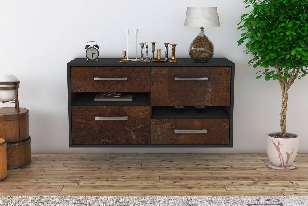 Stil Zeit Möbel Lowboard Boston, Rost, hängend mit Griffen (92x49x35cm) Nur noch ein Tag übrig