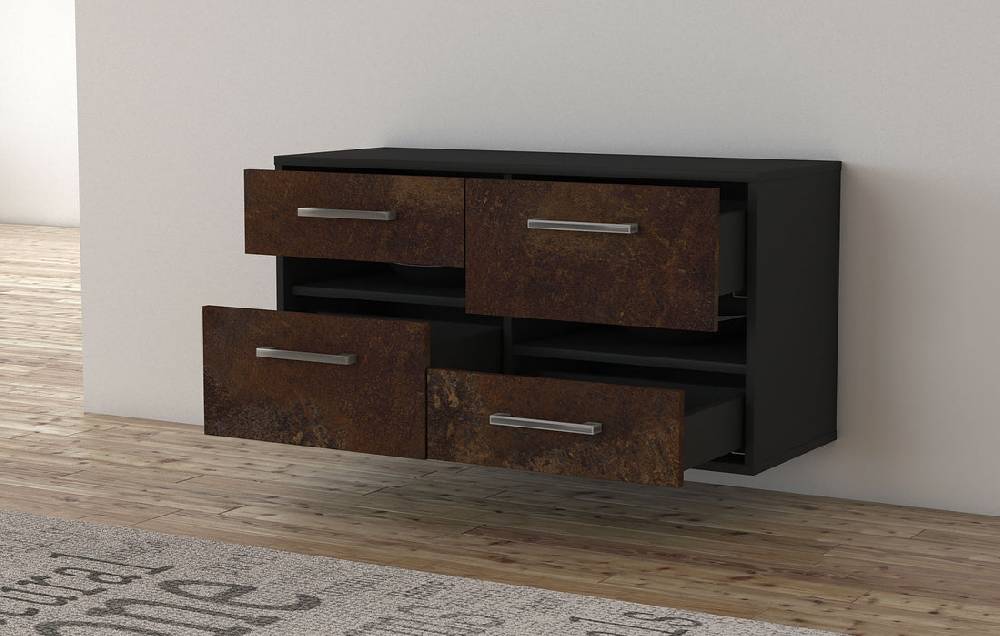 Stil Zeit Möbel Lowboard Boston, Rost, hängend mit Griffen (92x49x35cm) Nur noch ein Tag übrig