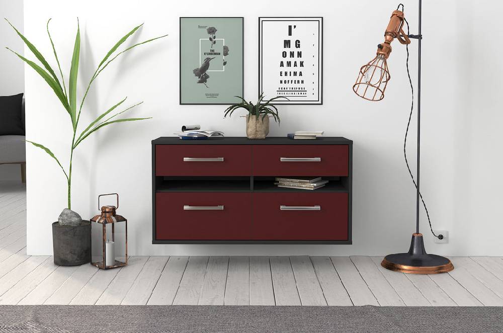 Stil Zeit Möbel Lowboard Milwaukee, Bordeaux, hängend mit Griffen (92x49x35cm) Super Rabatt