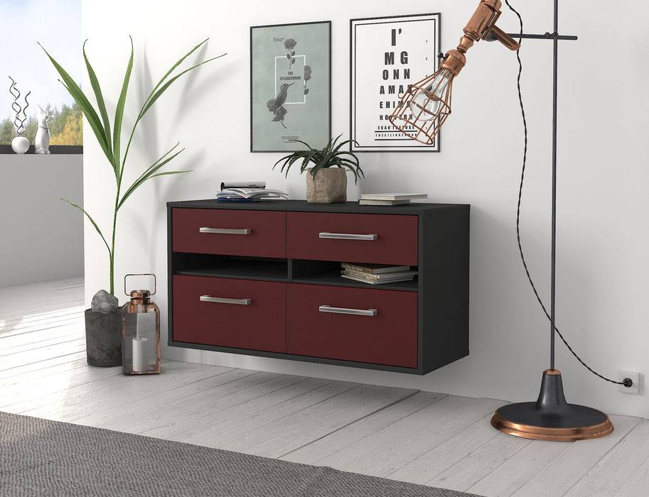 Stil Zeit Möbel Lowboard Milwaukee, Bordeaux, hängend mit Griffen (92x49x35cm) Super Rabatt