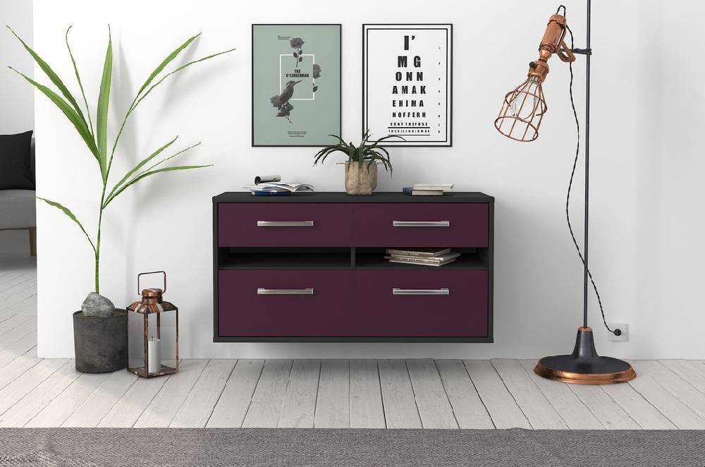 Stil Zeit Möbel Lowboard Milwaukee, Lila, hängend mit Griffen (92x49x35cm) 50% Rabatt mit kostenlosem Versand