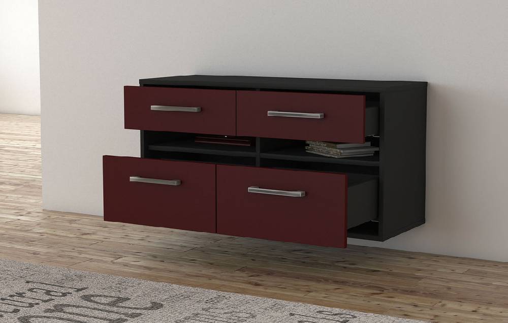 Stil Zeit Möbel Lowboard Milwaukee, Lila, hängend mit Griffen (92x49x35cm) 50% Rabatt mit kostenlosem Versand