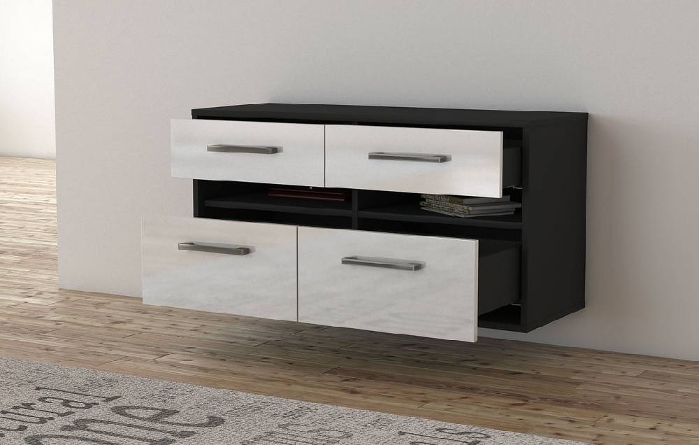 Stil Zeit Möbel Lowboard Milwaukee, Grau, hängend mit Griffen (92x49x35cm) Fabrikladen