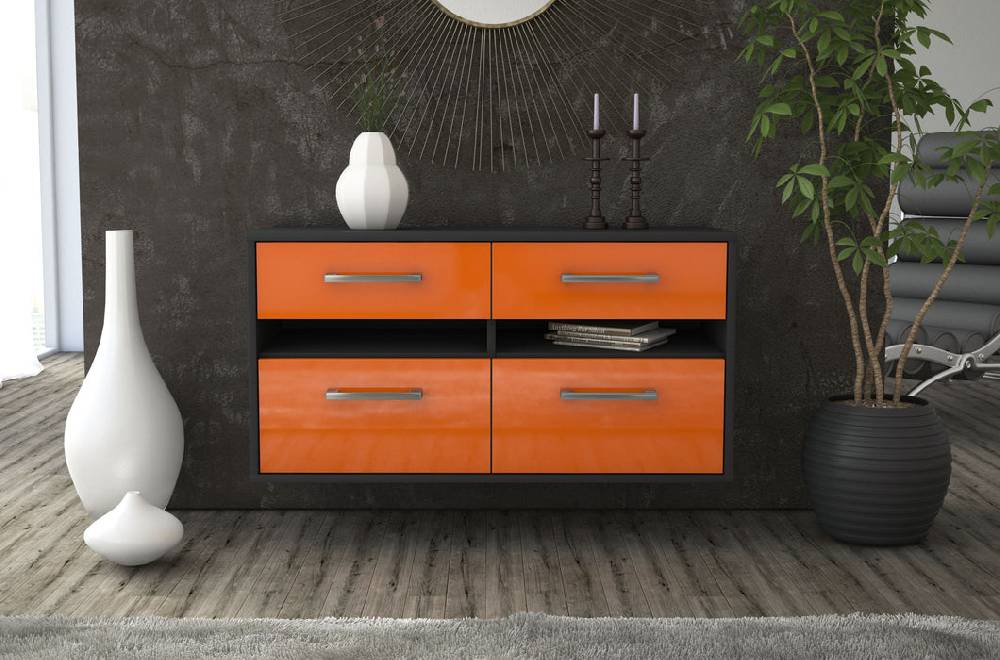 Stil Zeit Möbel Lowboard Milwaukee, Orange, hängend mit Griffen (92x49x35cm) Im Verkauf