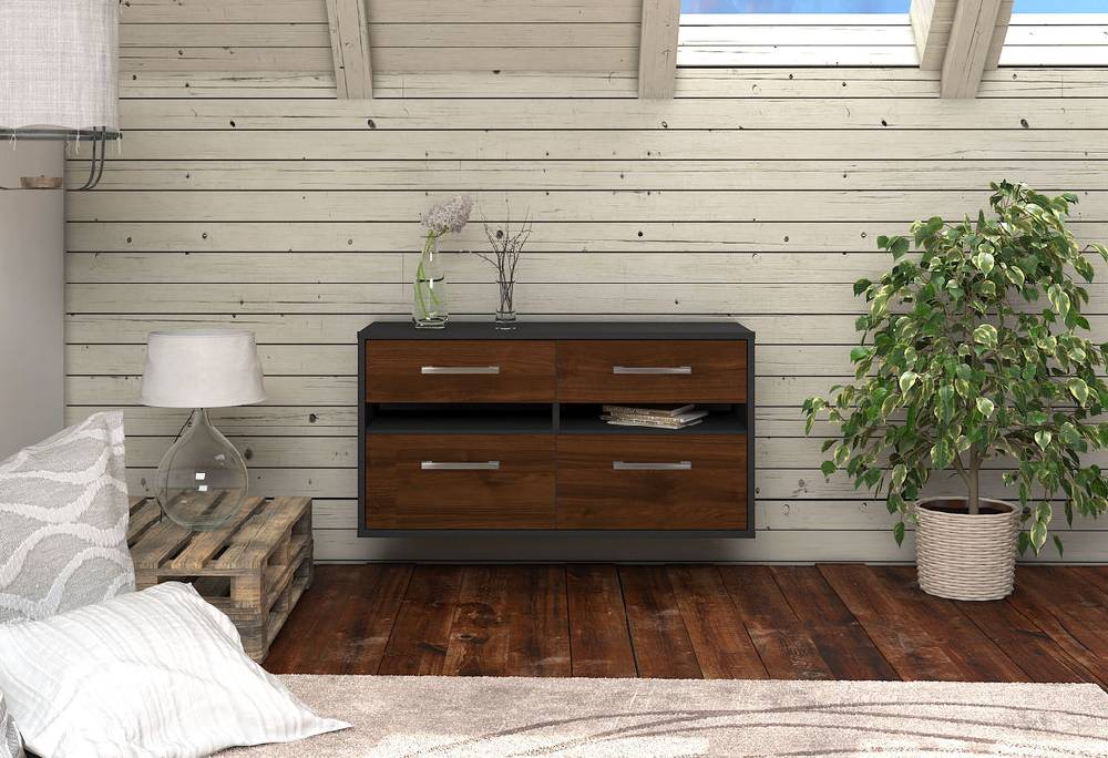 Stil Zeit Möbel Lowboard Milwaukee, Walnuss, hängend mit Griffen (92x49x35cm) 2025