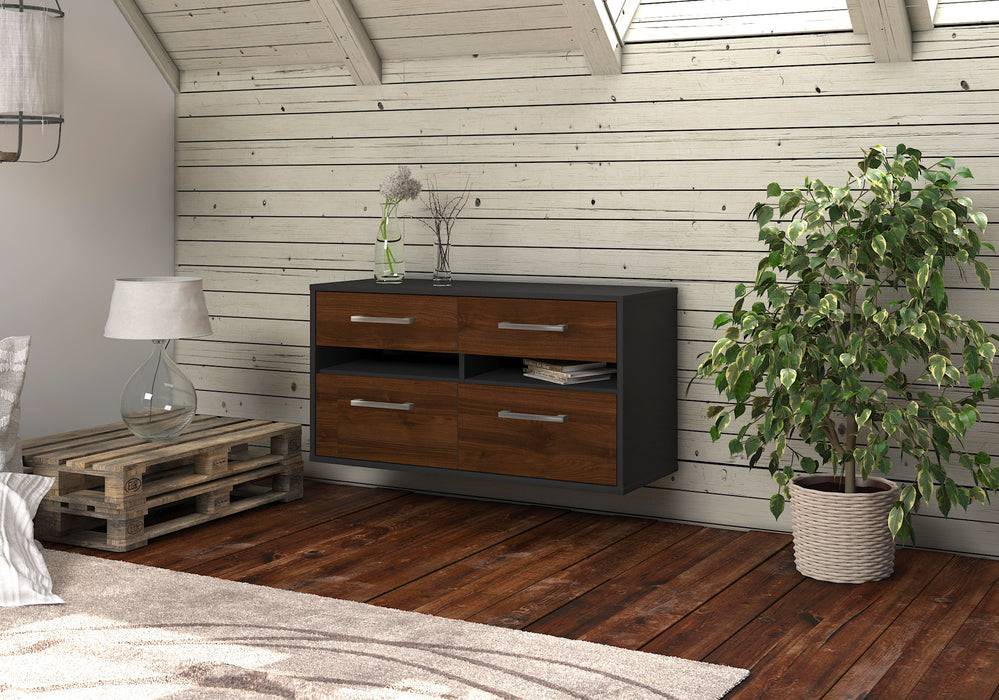 Stil Zeit Möbel Lowboard Milwaukee, Walnuss, hängend mit Griffen (92x49x35cm) 2025