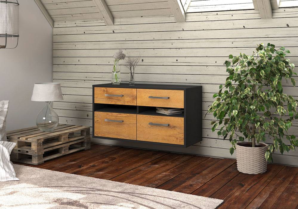 Stil Zeit Möbel Lowboard Milwaukee, Eiche, hängend mit Griffen (92x49x35cm) Online