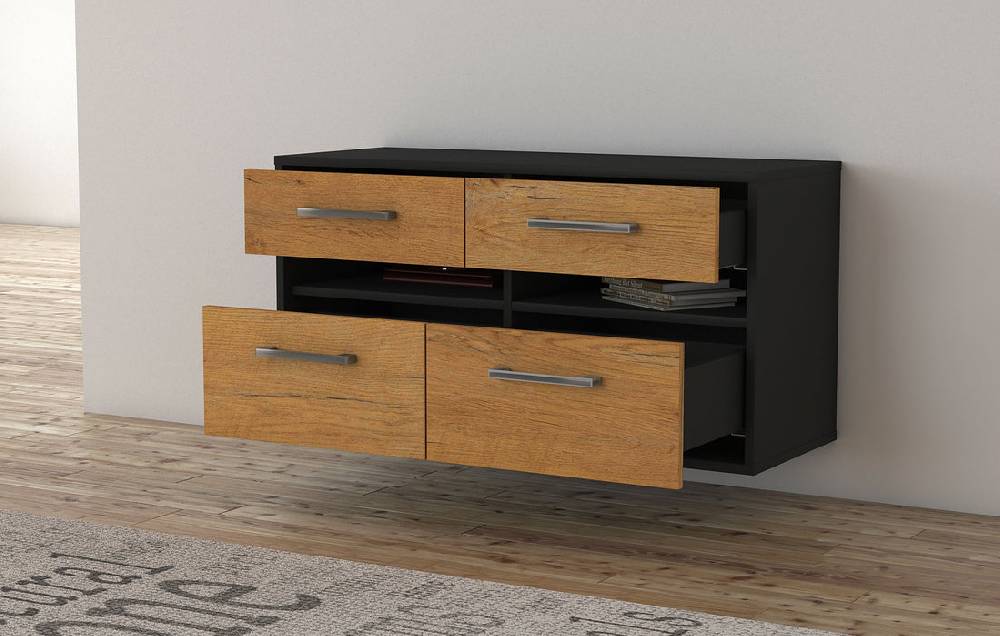 Stil Zeit Möbel Lowboard Milwaukee, Eiche, hängend mit Griffen (92x49x35cm) Online
