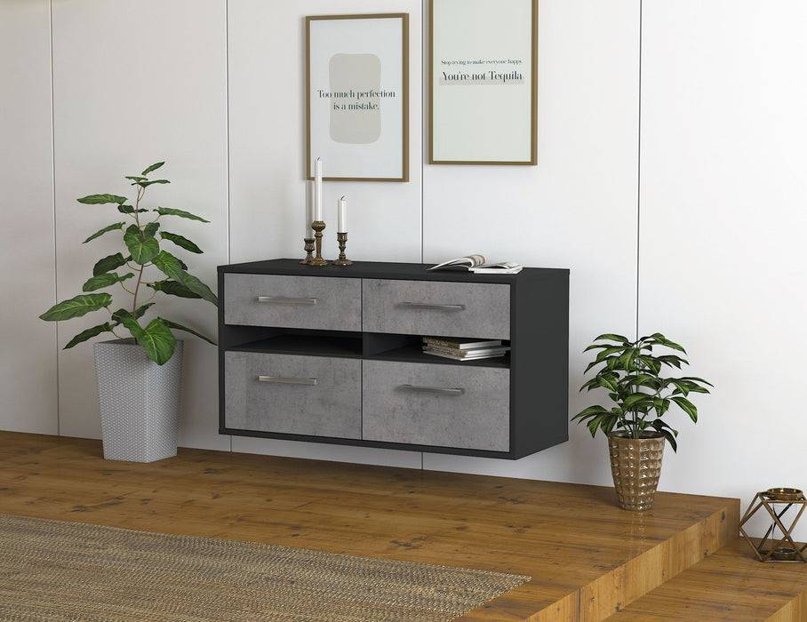 Stil Zeit Möbel Lowboard Milwaukee, Beton, hängend mit Griffen (92x49x35cm) Outlet