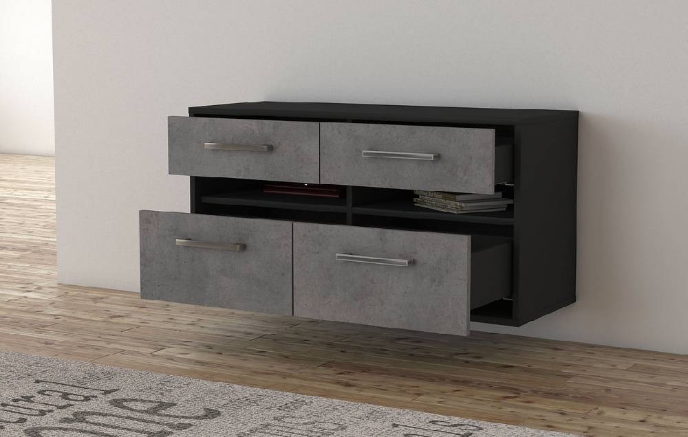 Stil Zeit Möbel Lowboard Milwaukee, Beton, hängend mit Griffen (92x49x35cm) Outlet