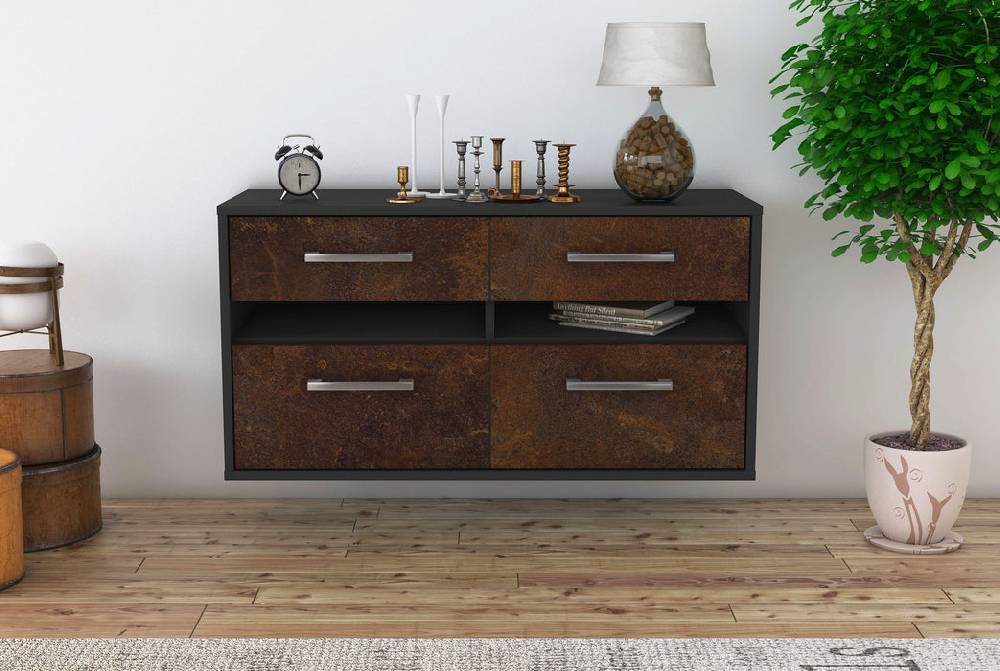 Stil Zeit Möbel Lowboard Milwaukee, Rost, hängend mit Griffen (92x49x35cm) Auslauf