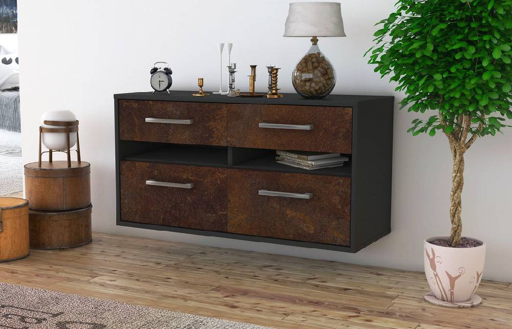 Stil Zeit Möbel Lowboard Milwaukee, Rost, hängend mit Griffen (92x49x35cm) Auslauf