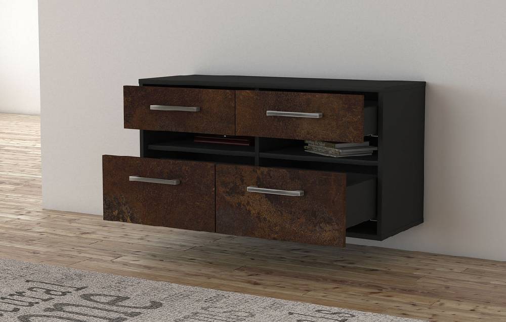 Stil Zeit Möbel Lowboard Milwaukee, Rost, hängend mit Griffen (92x49x35cm) Auslauf
