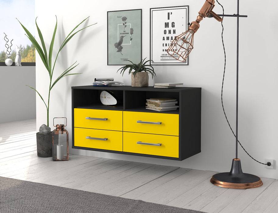 Stil Zeit Möbel Lowboard El Paso, Gelb, hängend mit Griffen (92x49x35cm) im Angebot