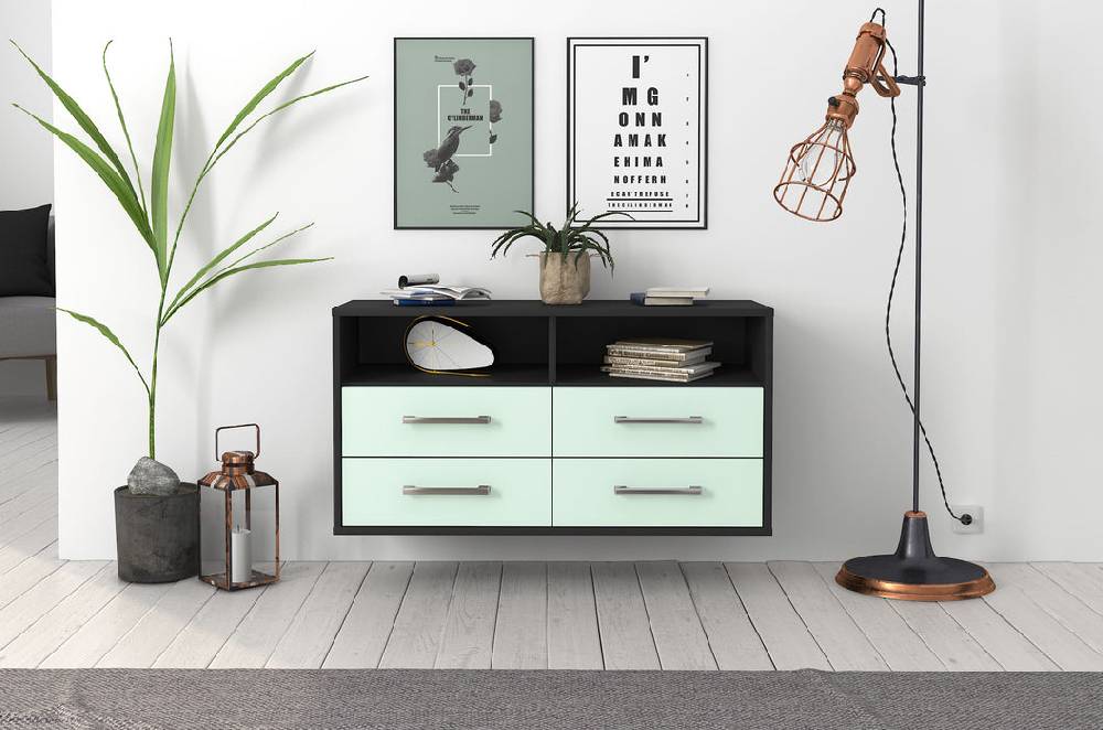 Stil Zeit Möbel Lowboard El Paso, Mint, hängend mit Griffen (92x49x35cm) Schlussverkauf