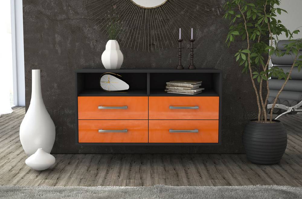 Stil Zeit Möbel Lowboard El Paso, Orange, hängend mit Griffen (92x49x35cm) Kostenloser Versand