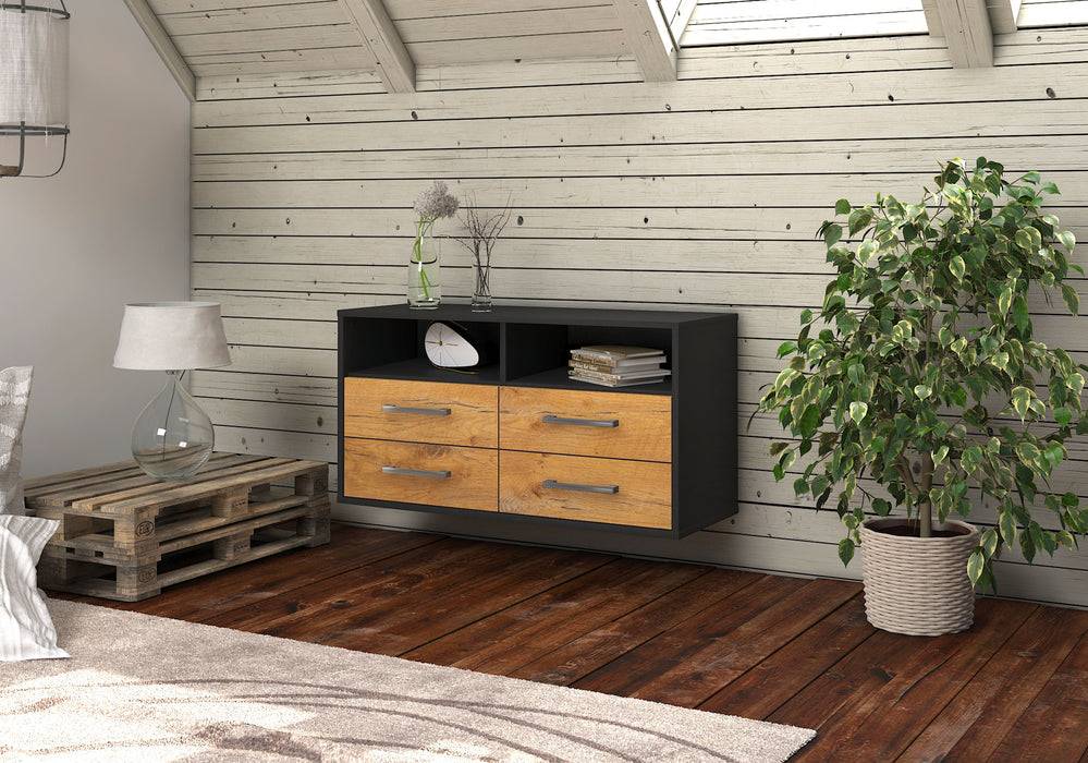 Stil Zeit Möbel Lowboard El Paso, Eiche, hängend mit Griffen (92x49x35cm) Rabatt