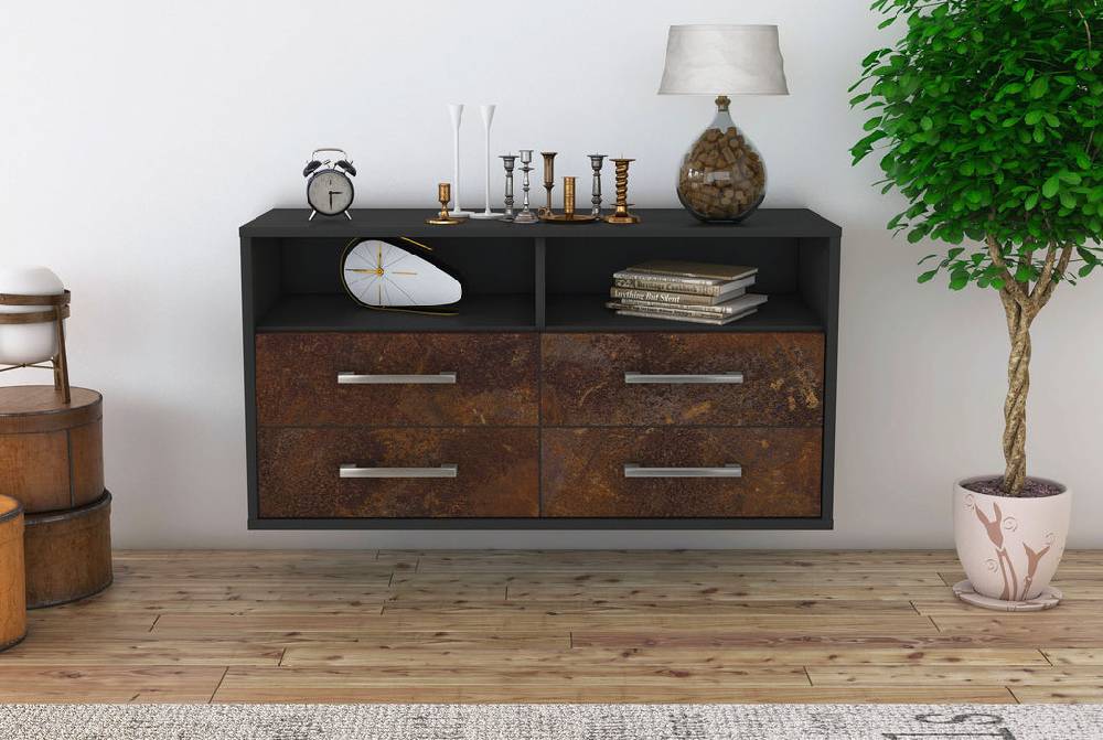 Stil Zeit Möbel Lowboard El Paso, Rost, hängend mit Griffen (92x49x35cm) Großer Ausverkauf