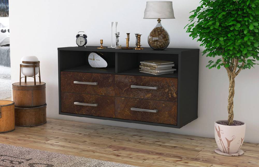 Stil Zeit Möbel Lowboard El Paso, Rost, hängend mit Griffen (92x49x35cm) Großer Ausverkauf