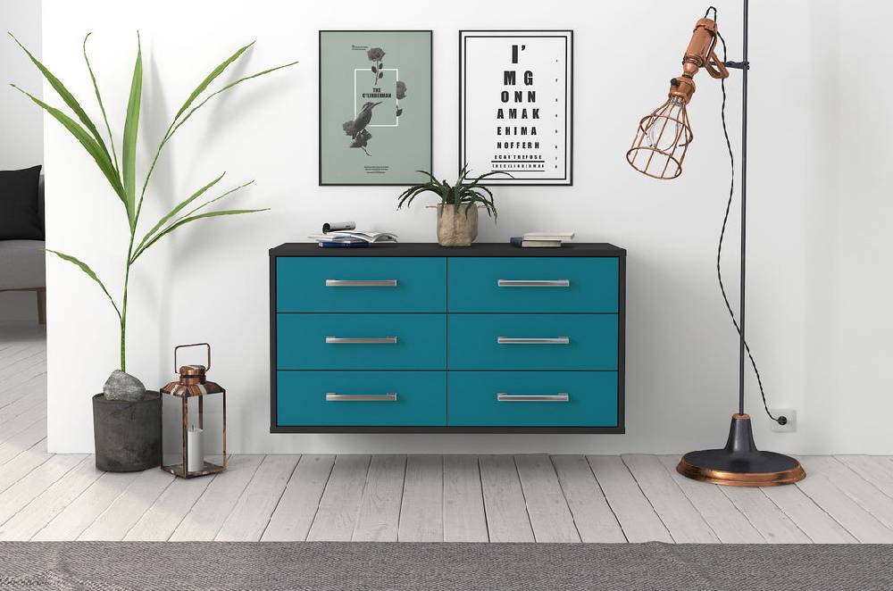 Stil Zeit Möbel Lowboard Baltimore, Tuerkis, hängend mit Griffen (92x49x35cm) Flash Sale