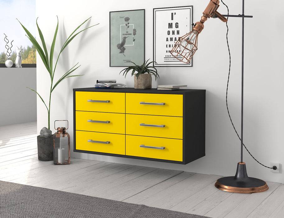 Stil Zeit Möbel Lowboard Baltimore, Gelb, hängend mit Griffen (92x49x35cm) Online Shopping