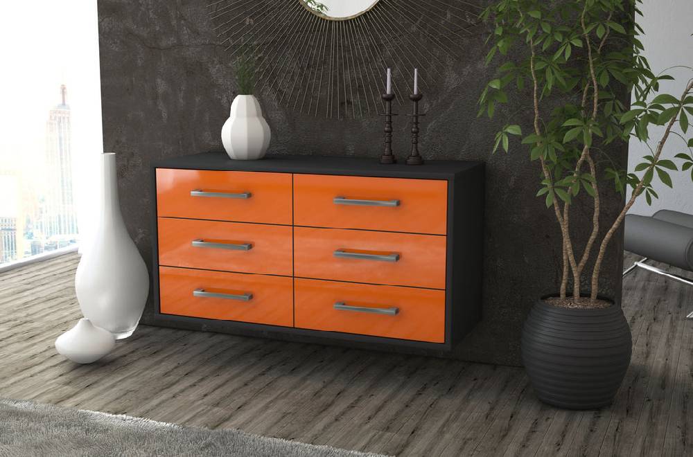 Stil Zeit Möbel Lowboard Baltimore, Orange, hängend mit Griffen (92x49x35cm) Weihnachtsangebot