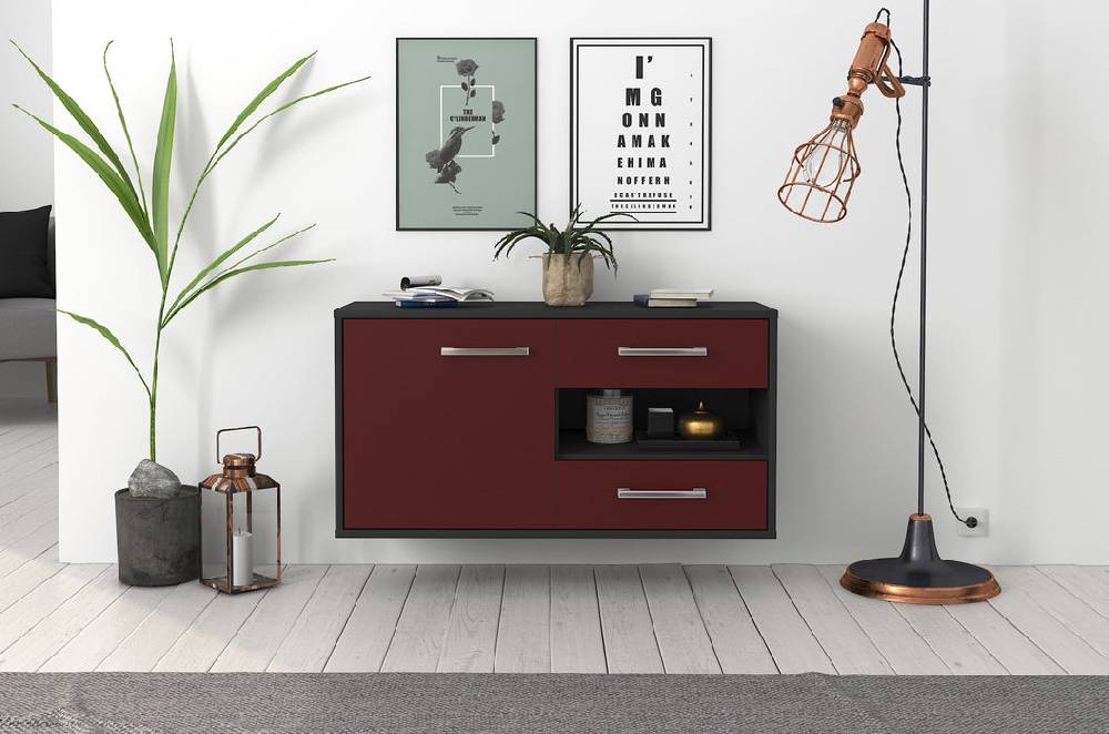 Stil Zeit Möbel Lowboard Charlotte, Bordeaux, hängend mit Griffen (92x49x35cm) Top Angebot