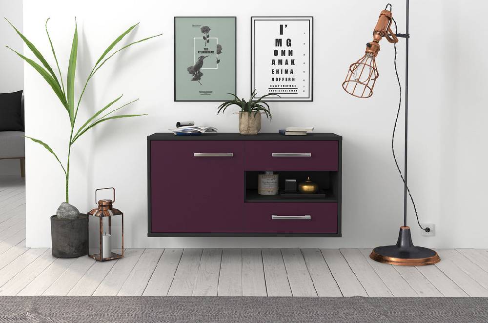 Stil Zeit Möbel Lowboard Charlotte, Lila, hängend mit Griffen (92x49x35cm) Neueste Mode