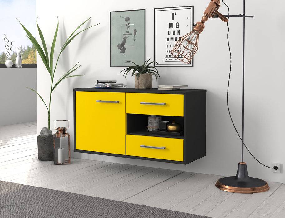 Stil Zeit Möbel Lowboard Charlotte, Gelb, hängend mit Griffen (92x49x35cm) Online Outlet