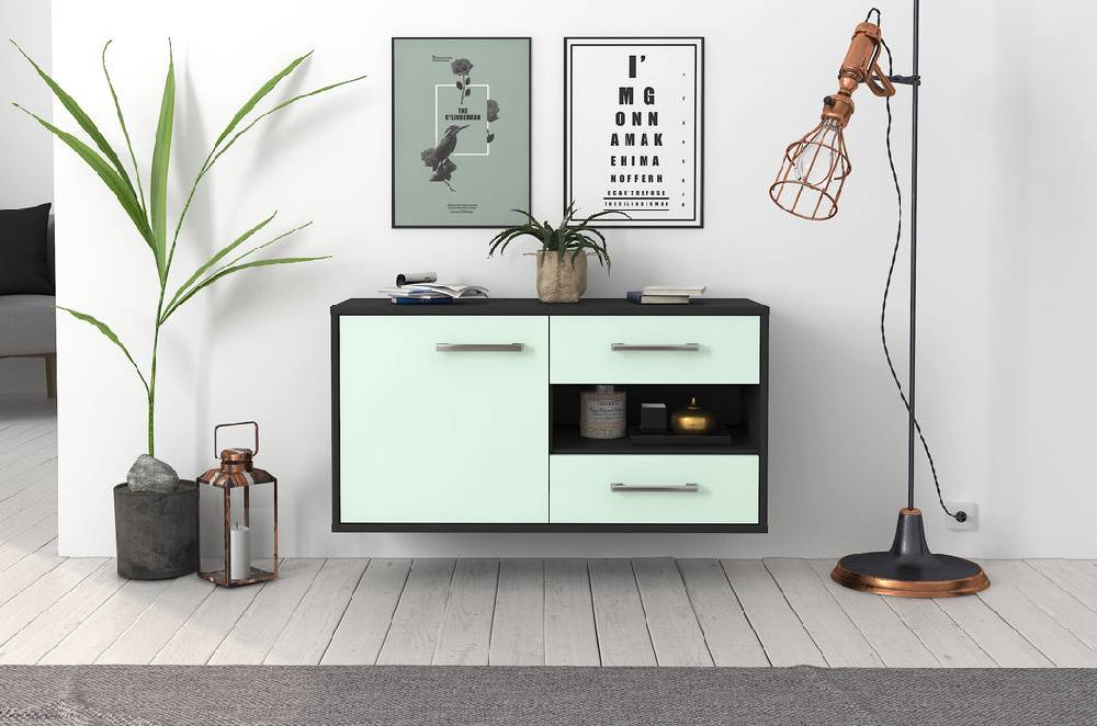 Stil Zeit Möbel Lowboard Charlotte, Mint, hängend mit Griffen (92x49x35cm) Zeitlich begrenztes Angebot
