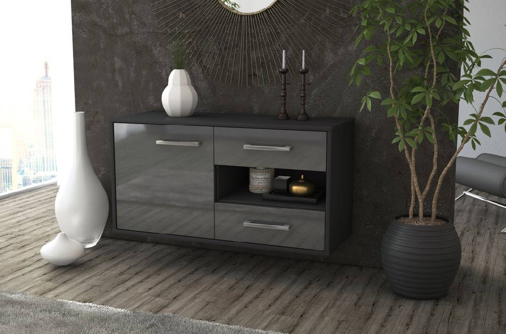 Stil Zeit Möbel Lowboard Charlotte, Grau, hängend mit Griffen (92x49x35cm) Exklusive Angebote